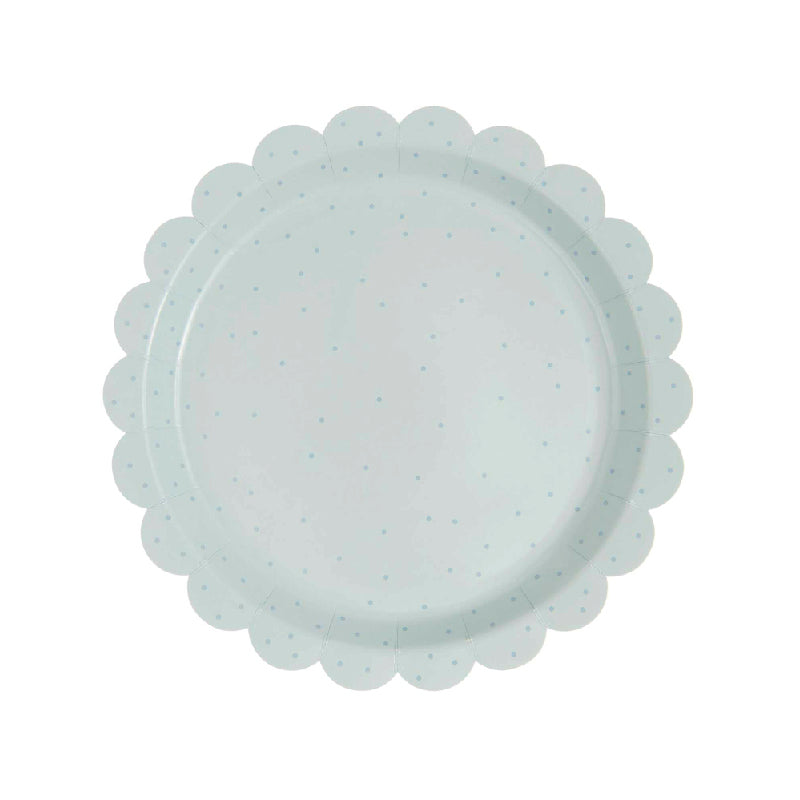 Mint plate with mini polka dots and scalloped edge / 8 pcs.