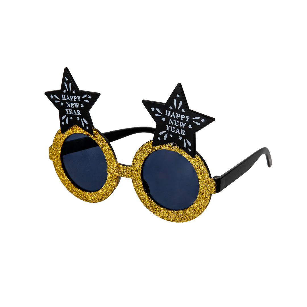 Black and gold Happy New Year glasses