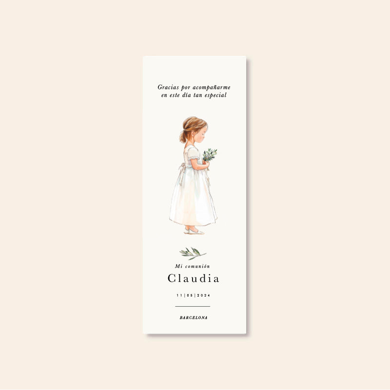 Personalized bookmark Communion Girl Olive