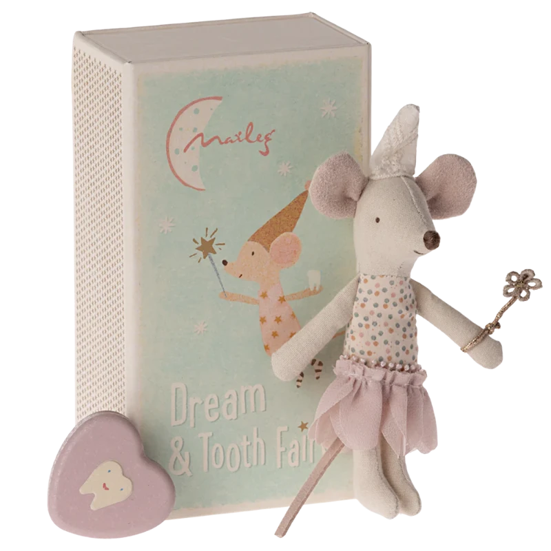 Pink tooth fairy mouse with metal box