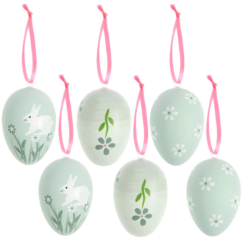 Easter decorated eggs green bunnies / 6 pcs.