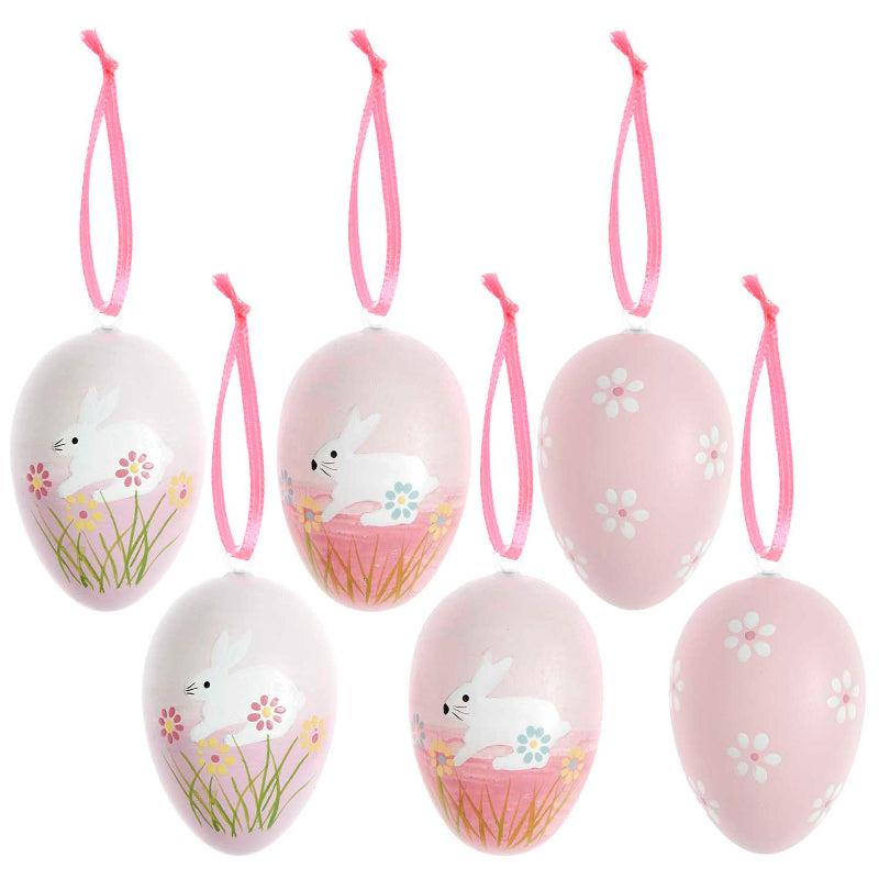 Easter decorated eggs pink bunnies / 6 pcs.