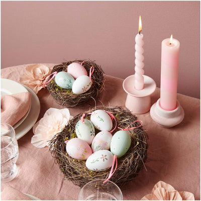 Easter decorated eggs pink bunnies / 6 pcs.