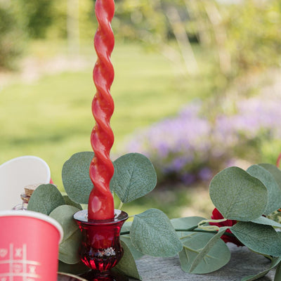 Red twisted candle set / 2 pcs.