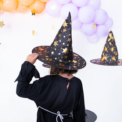 Sombrero bruja con estrellas doradas basic