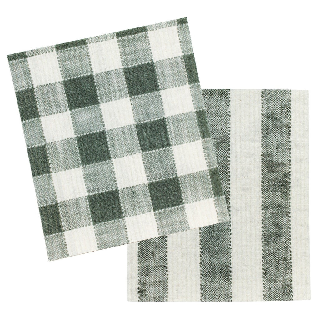 Green Striped Kitchen Towels / 2 pcs