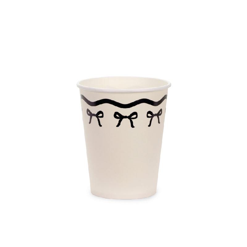 Vasos beige borde negro y lazo / 6 uds.