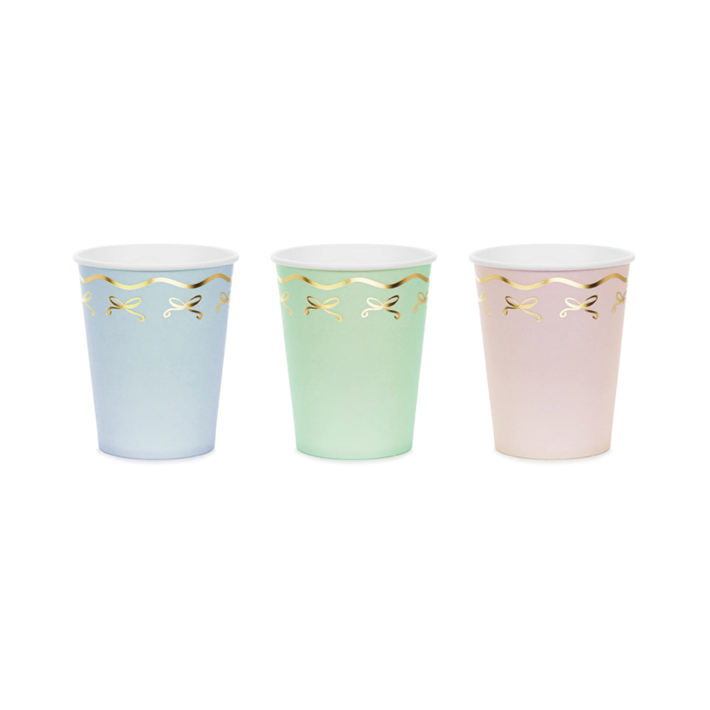 Vasos mix pastel con lazo dorado / 6 uds.