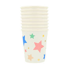 Vaso Happy Birthday estrellas multicolor / 8 uds.