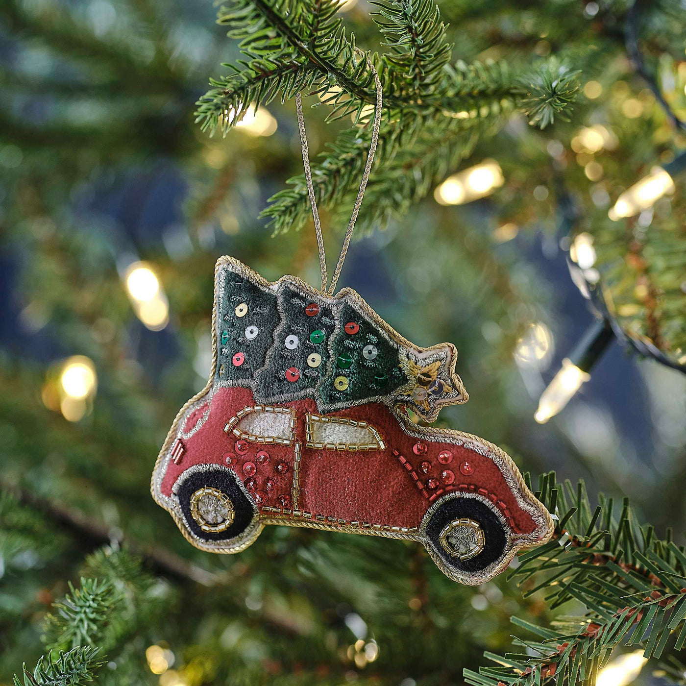 Christmas car ornament with beads