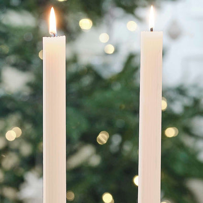 Long ivory candle set with ribbed finish
