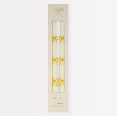 Long golden bow candle set