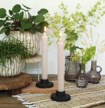 Velas rayas para candelabro rosa claro