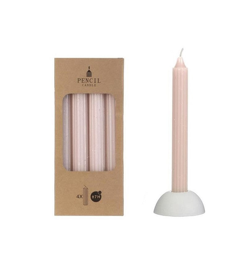 Velas listradas para candelabros rosa claro