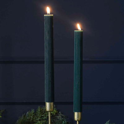 Forest green long candle set with ribbed finish