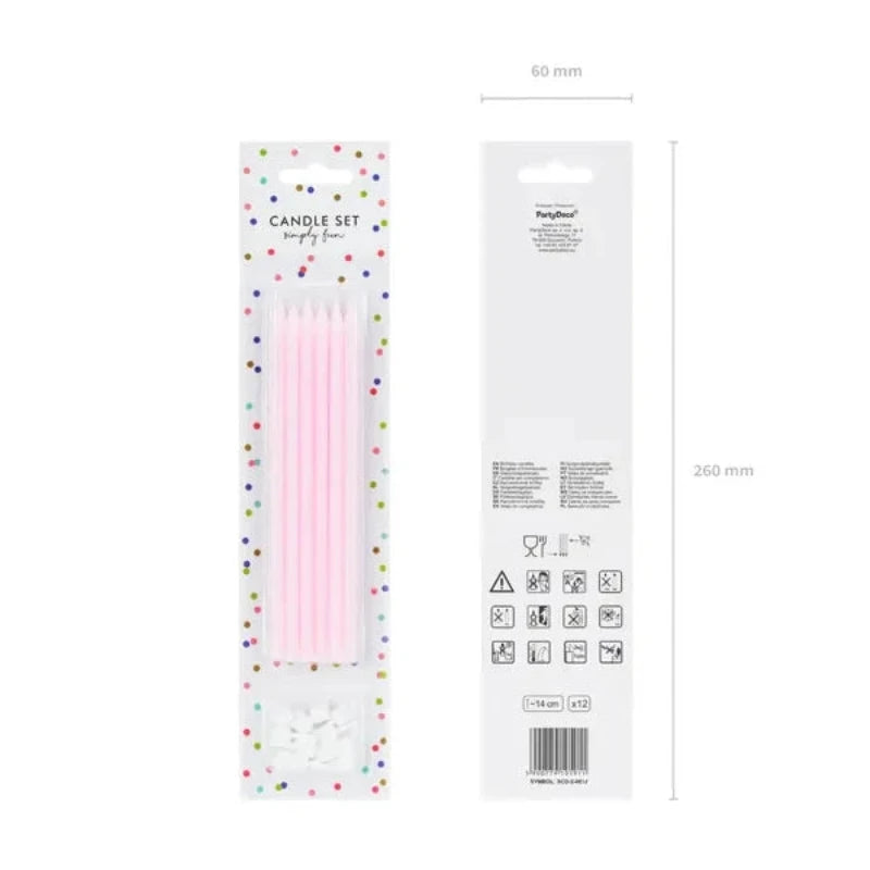 Long pink basic candles / 12 u.