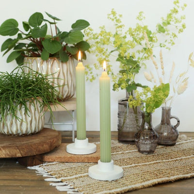 Velas rayas para candelabro verde mint