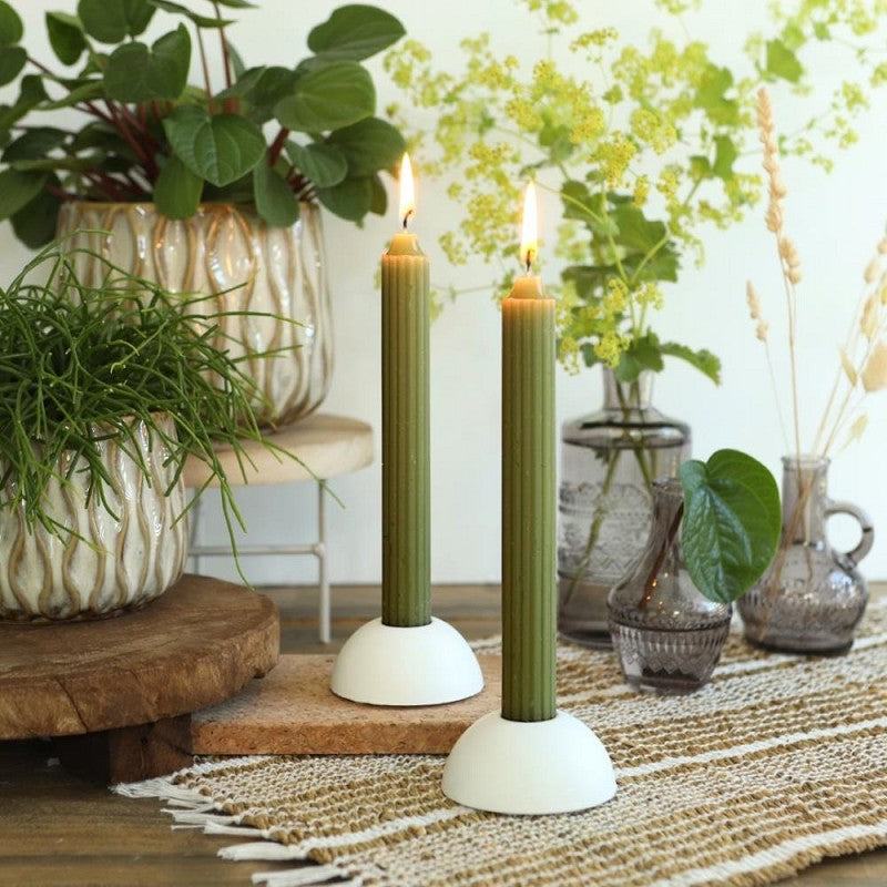 Striped candles for olive green candelabra