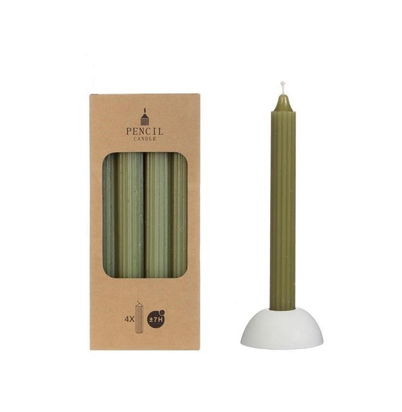 Velas rayas para candelabro verde olivo