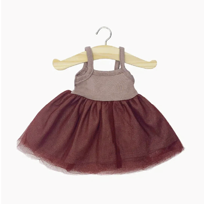 Vestido de linho e tutu cor de vinho para boneca Minikane Gordis