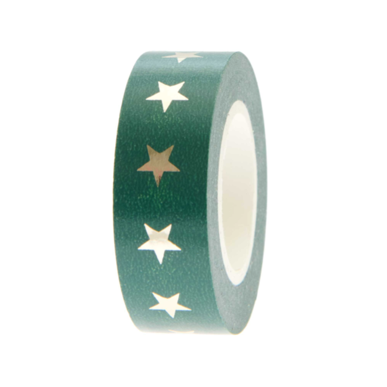 Green Washitape with stars/ 10 m.