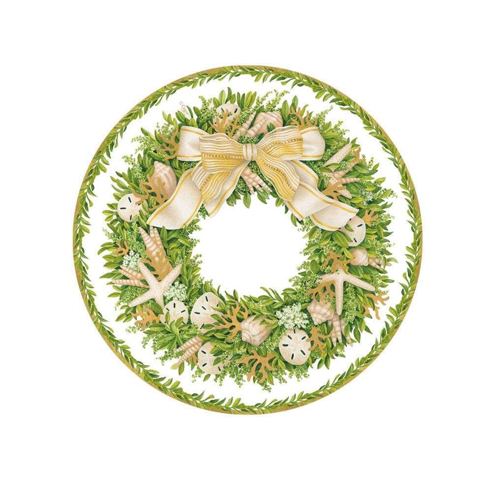 Green Christmas wreath plate / 8 pcs
