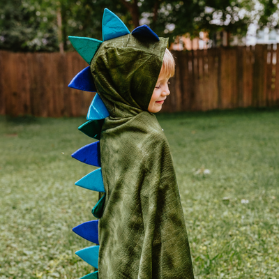 Fato de capa de dragão verde e azul