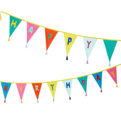 Grinalda bandeirolas de tecido HAPPY BIRTHDAY mix