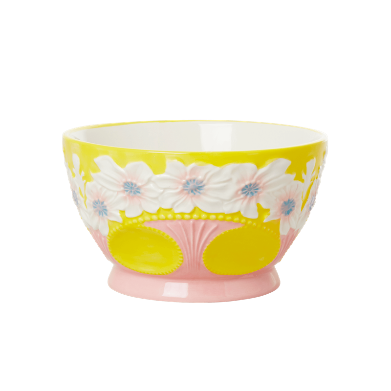 Yellow ceramic bowl with flowers
