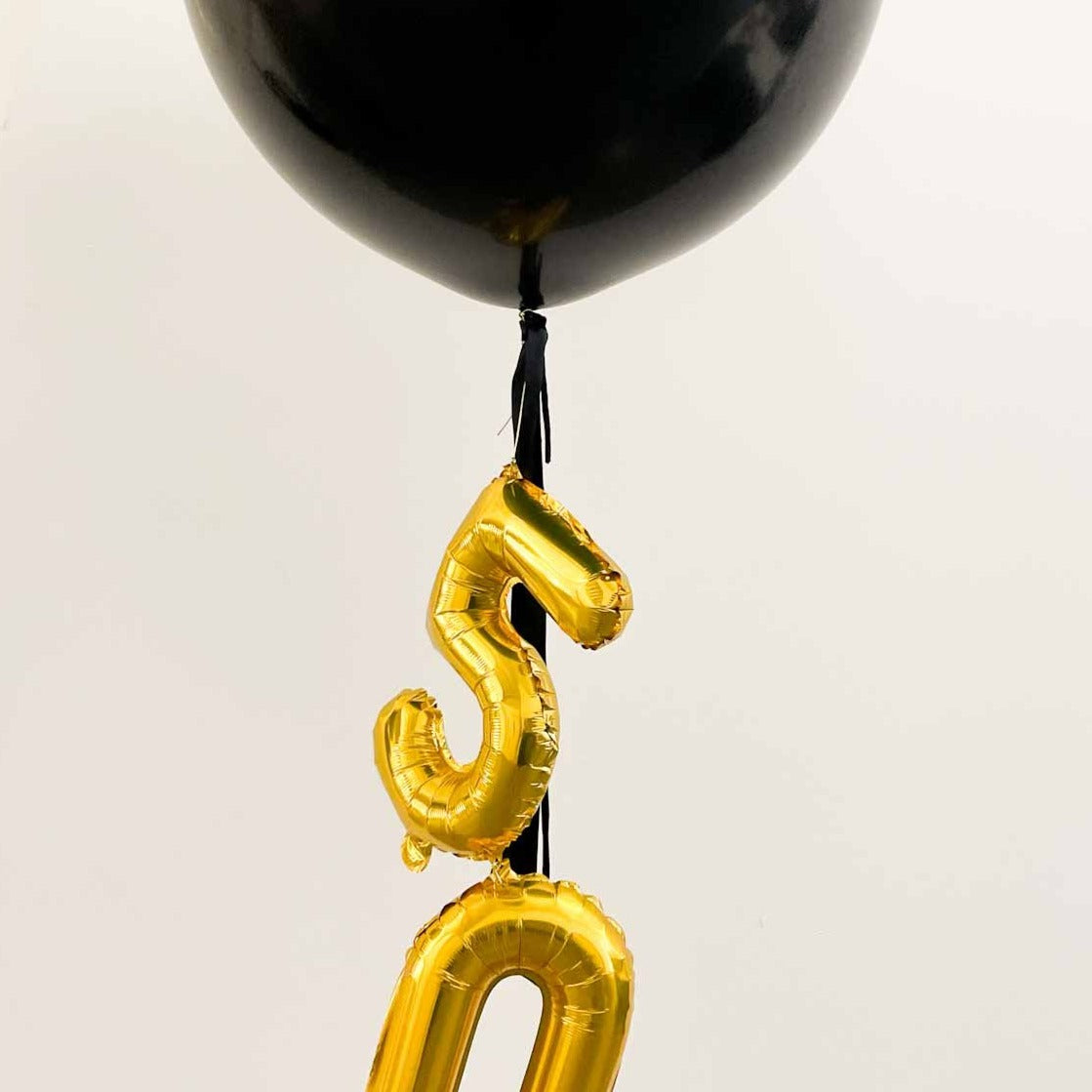 Black inflated L balloon decorated numbers foil 