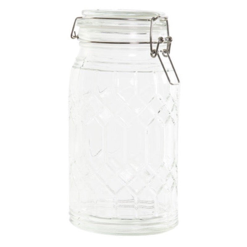 Carved glass jar with hermetic lid L