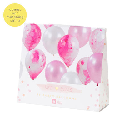 Mix pink marbled balloons and ribbon kit / 12 pcs.
