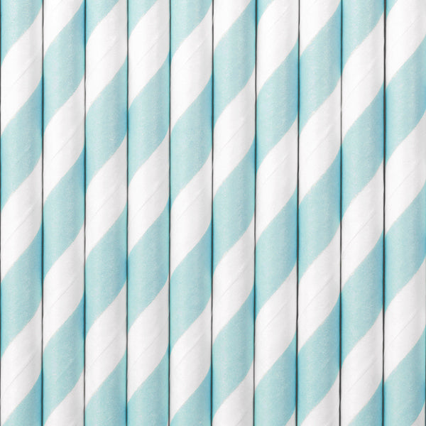 Pastel light blue striped paper straws / 10 units.