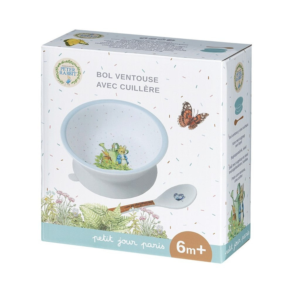 Bowl with suction cup and spoon Peter Rabbit light blue