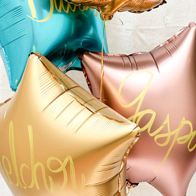 Kit globos estrellas SATIN Reyes y corona escritos a mano / SIN HINCHAR