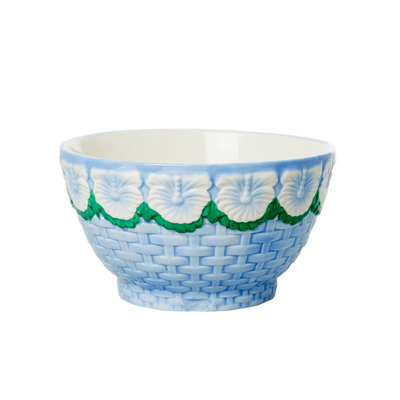 Blue ceramic bowl with flowers