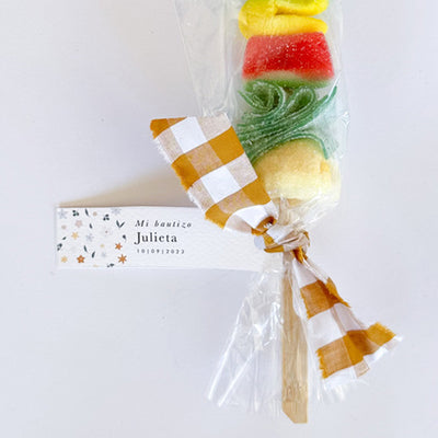 Personalized candy skewer mustard gingham fabric / 6 units.
