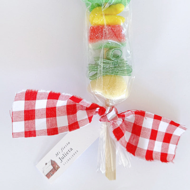 Personalized candy skewer red gingham fabric / 6 units.