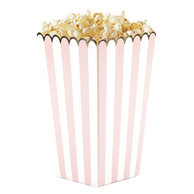 Pink striped popcorn box / 8 units.