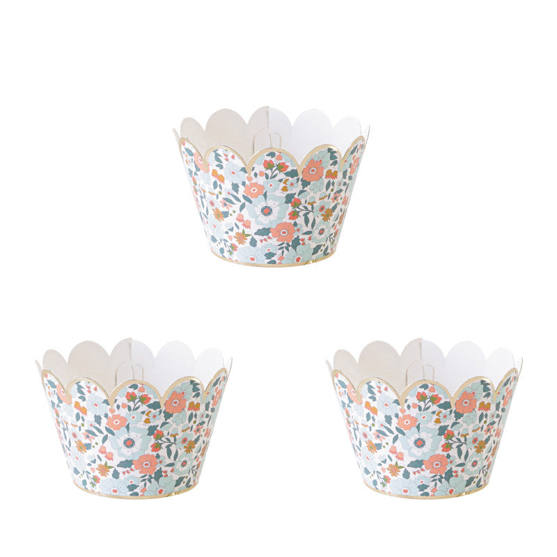 Blue Liberty cupcake bases with gold detail/ 6 units