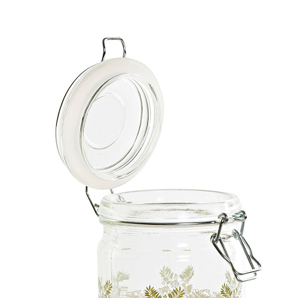 L glass jar with wild flowers hermetic closure