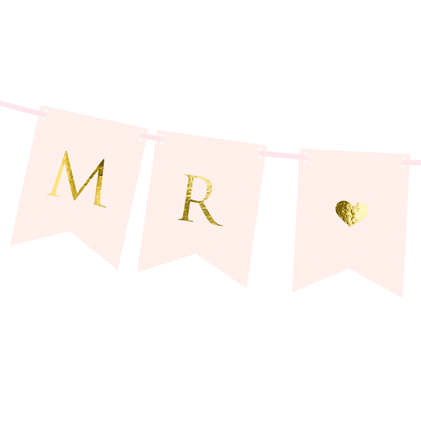 Grinalda bandeirolas Mr & Mrs basic rosa