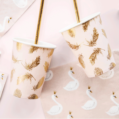 Peach swan feather cups / 6 pcs.