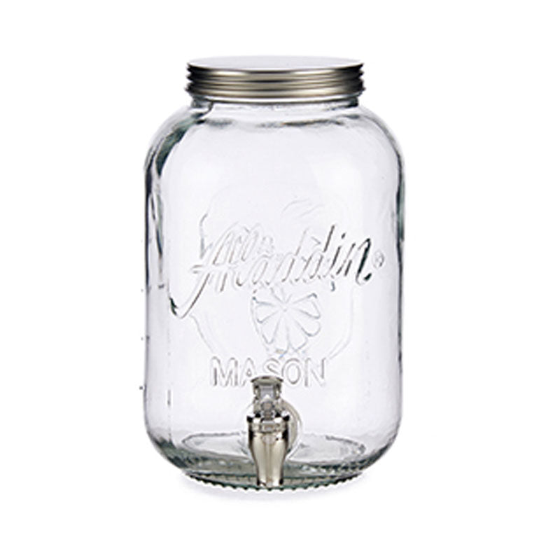 Beverage dispenser with silver metal lid and tap