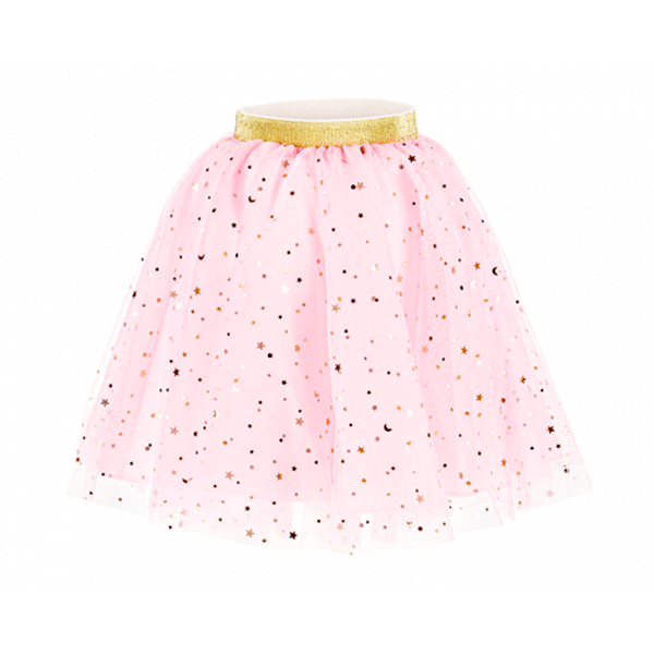 Saia em tule com estrelas douradas rosa