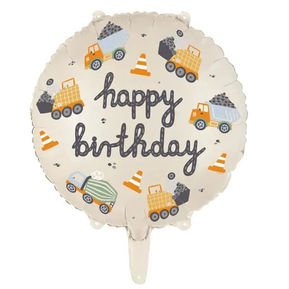 Balão foil de construção Happy Birthday.