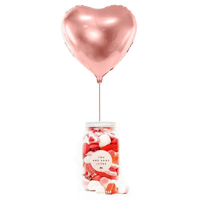 WOW BOX Pink gold heart balloon, personalized message and LOVE candy jar