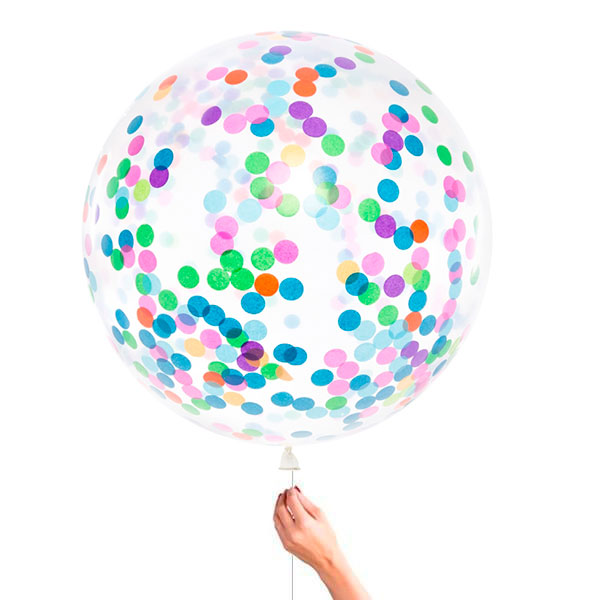 Balão Látex XL transparente com confetis multicoloridos