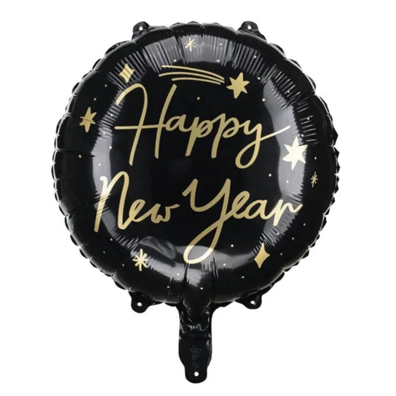 Balão redondo preto Happy New Year