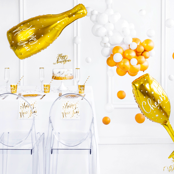 Bottle balloon Happy New Year golden XL